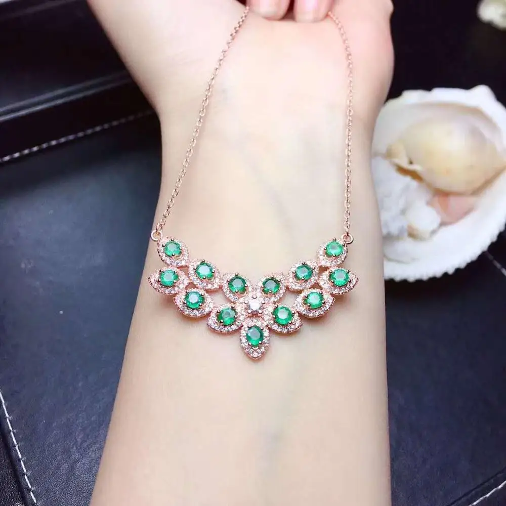 

Изумрудный кулон, ожерелье из натурального настоящего изумруда, твердое серебро S925 для женщин, цветной драгоценный камень