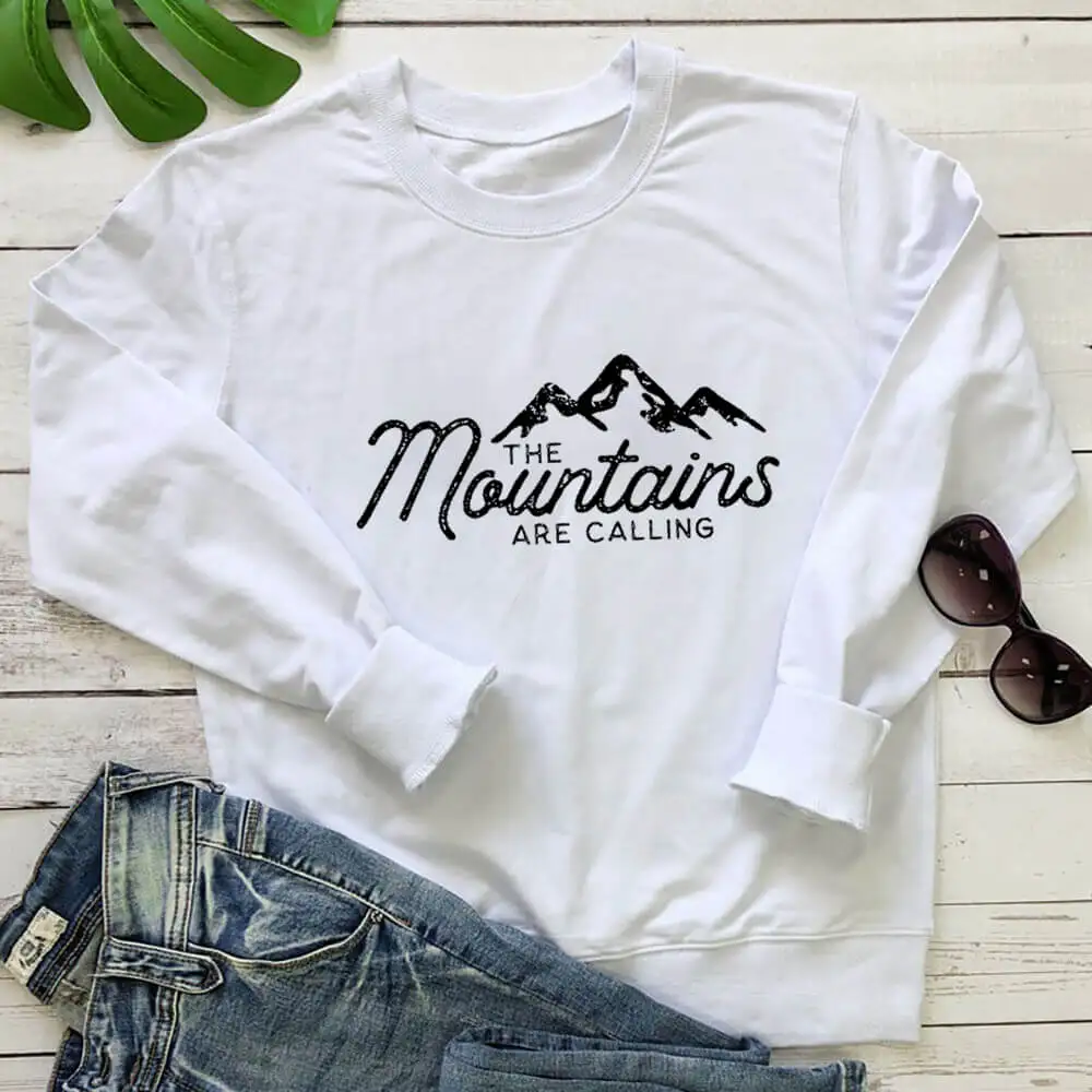 The Mountains Are Calling Printed 100%Cotton Sweatshirt Unisex Autumn Winter Casual O-Neck Long Sleeve Tops Team Hiking Top