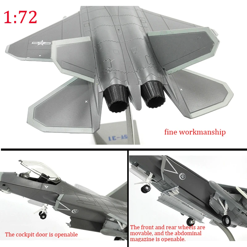 1/72 1/48 Scale Alloy Aircraft Chinese Air Force J-31 Gyrfalcon Fighter J31 Model Children Gift for Collection Home Decoration