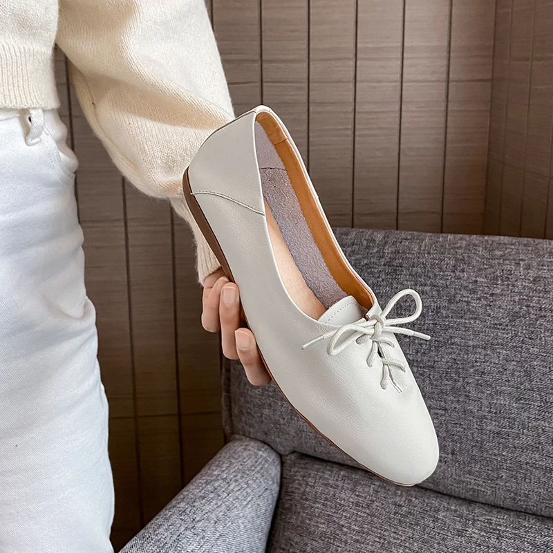 Women's Genuine Leather Flats 2021 New Casual Small Leather Shoes Office Lady British Versatile Derby Shoes For Female Footwear