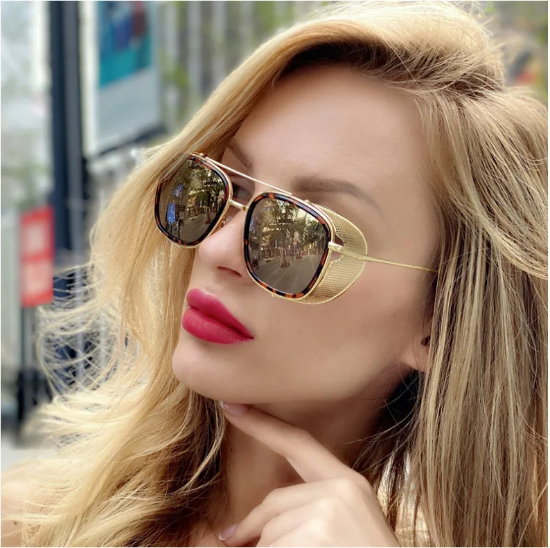 

Europe and United States retro steampunk sunglasses men's metal side sunglasses tide sunglasses women vintage Punk sunglasses