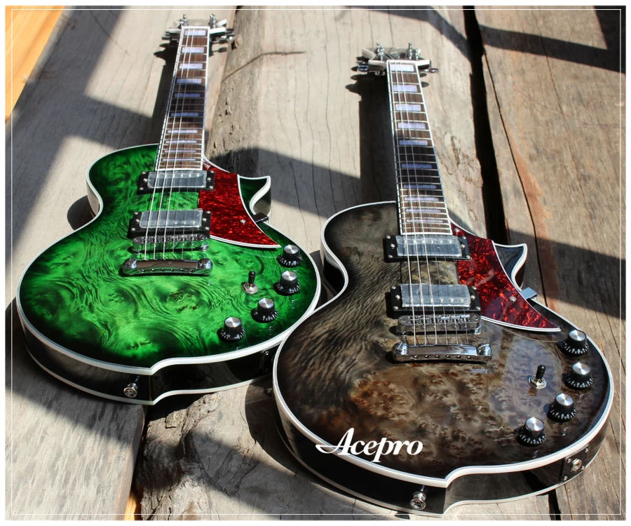 Grote Electric Guitar, Transparent Green Burl Maple Top, Red Tortoise Pickguard, Chrome Hardware, Free Shipping