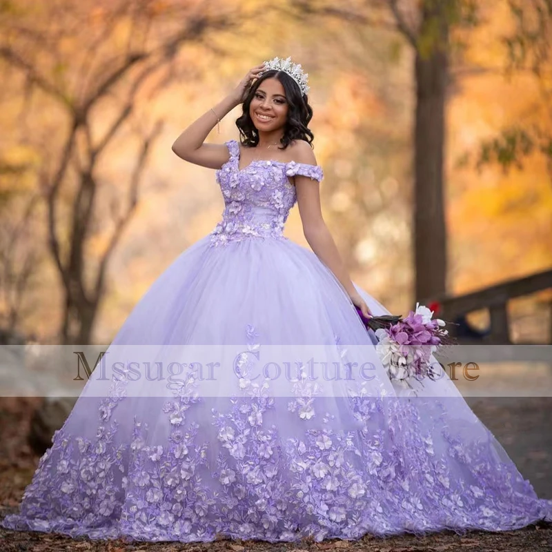 2021 Lace Luxury Quinceanera Dress Flowers Off The Shoulder Applique Ball Gown Dresses Custom Made