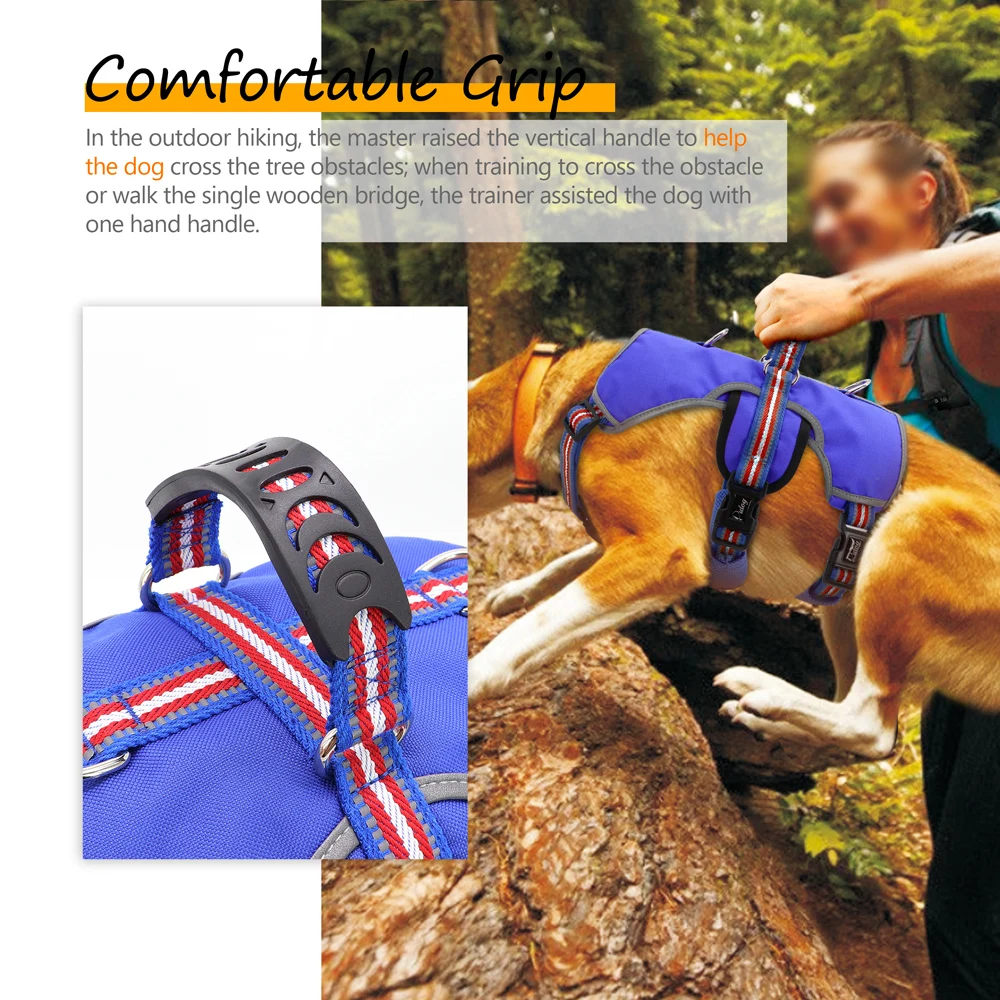 Nylon Reflective Large Dog  Harness Vest Leash No Pull Dog Harness For Medium Large Dogs Outdoor Hiking Harnesses With Handle