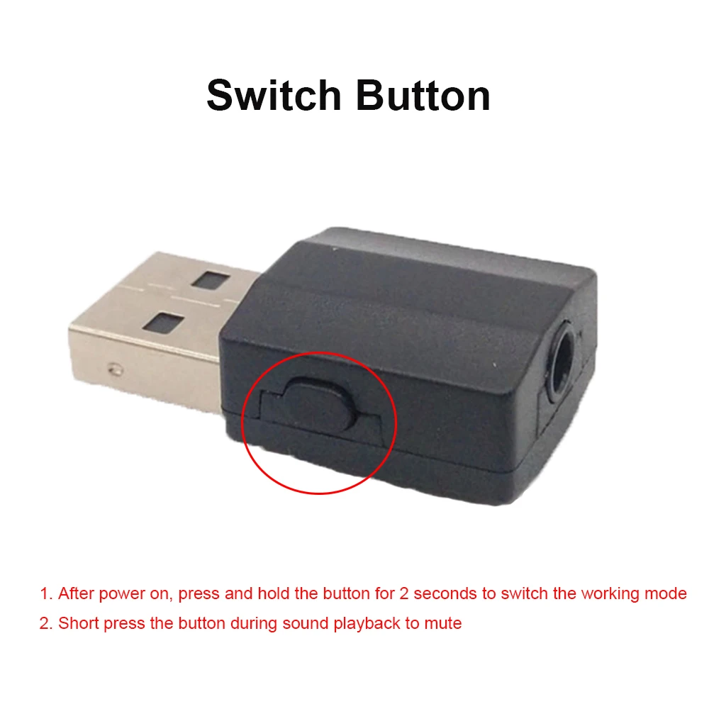 USB Bluetooth-Compatible 5.0 Adapter Transmitter TV Receiver 2 In 1 Wireless Adapters For PC Car Kit + Button Switch