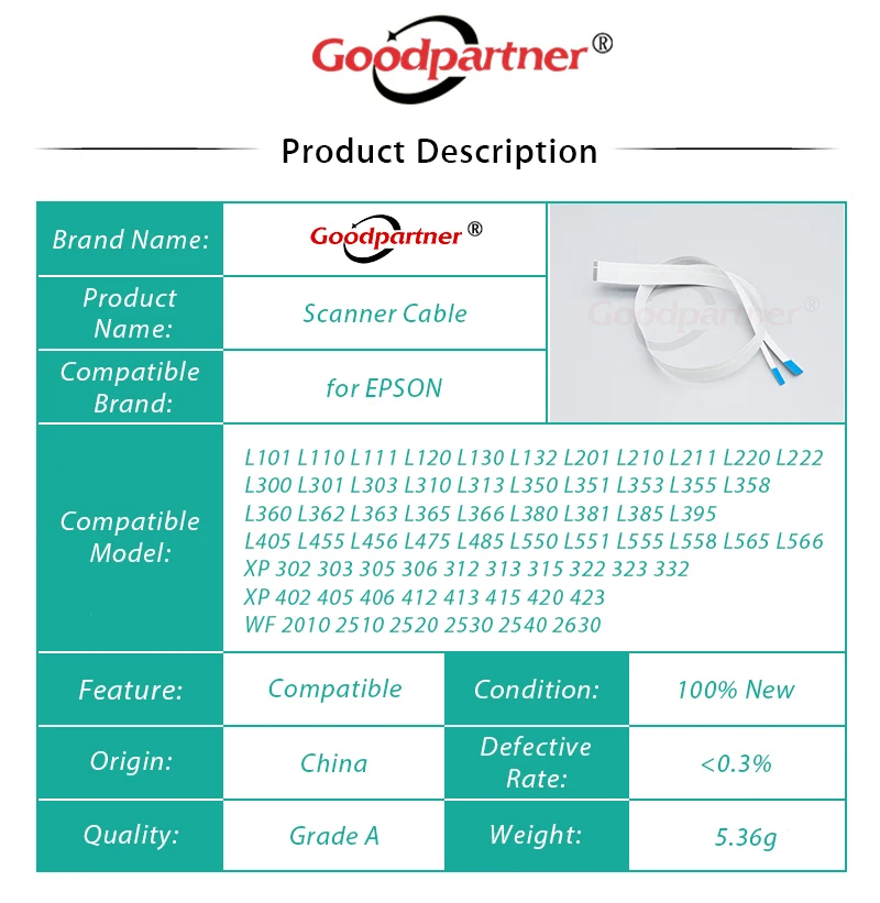 10X Scan Cable for EPSON L110 L130 L132 L210 L220 L222 L300 L310 L350 L355 L362 L365 L366 L455 L456 L550 L555 L565 L566 L558