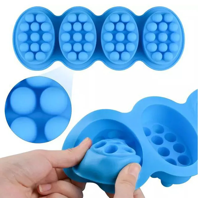 

4 Hole Oval Massage Soap Silicone Mold DIY Multicavity Geometry Round Candle Resin Making Tool Cake Baking Mould Christmas Gift