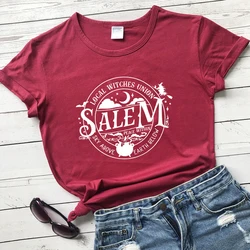 Local Witches Union Salem T-shirt Funny Women Halloween Party Tshirt Fashion Autumn Short Sleeve Graphic Basic Witch Tops Tees