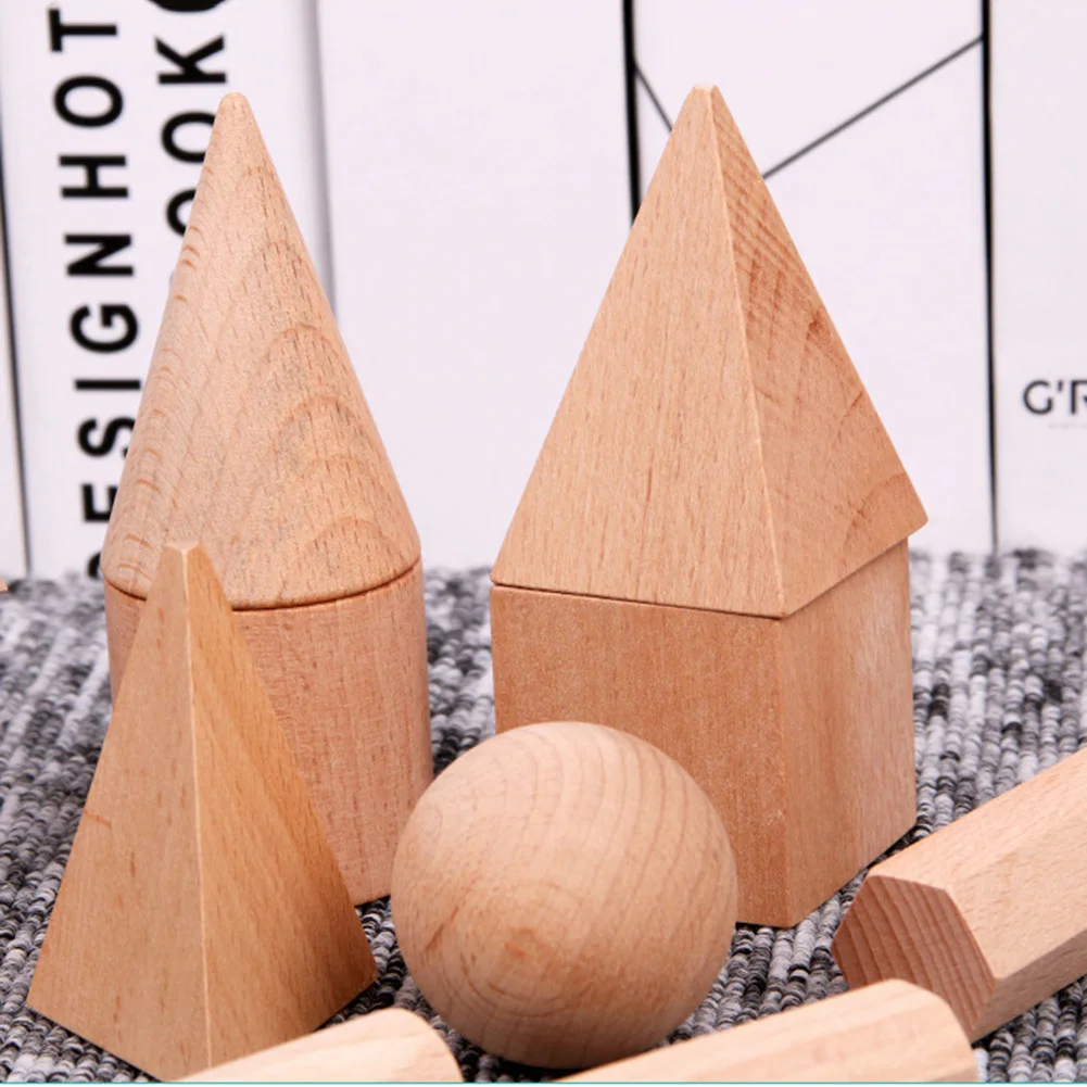 15 Pcs Wooden Blank 3D Geometry Solid Blocks Kids Learning Math Educational Toy