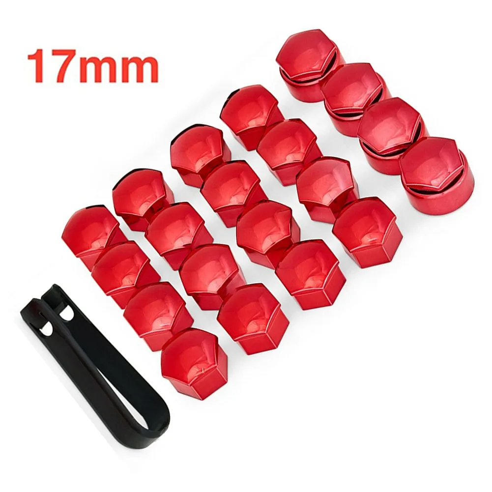 20pcs Car 17mm Wheel Cap Gloss Red Nut Cap + 4x Locking Wheel Nut Covers + Removal Tool Auto Exterior Accessories For BMW