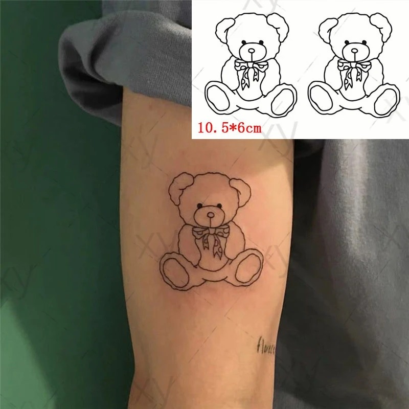 Waterproof Temporary Tattoo Sticker Cute Litter Bear Bow Flash Tatoo Fake Tatto Body Art Hand Leg for Men Women Kids 10.5*6cm