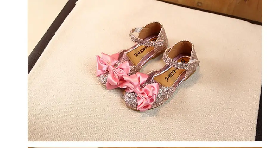 Summer spring Princess Kids Leather Shoes For Girls Flower Casual Glitter Children Girls Shoes Butterfly Knot gold Pink purple