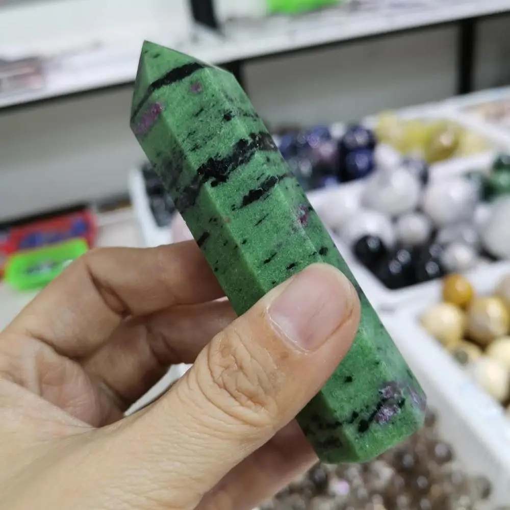 60~90mm Natural Ruby Zoisite stone Point crystal reiki healing Tower