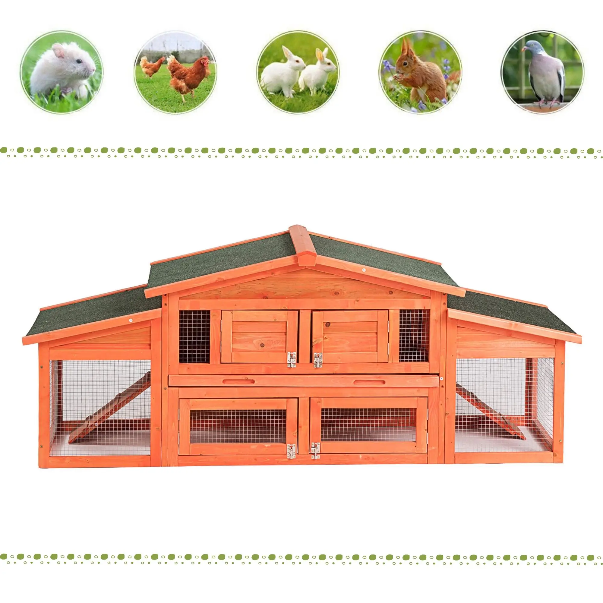 71x23x29 Inch Wooden Pet Cage Chicken Coop Hen House Large 2 Layer Rabbit Hutch Poultry Cage Habitat[US-Depot]