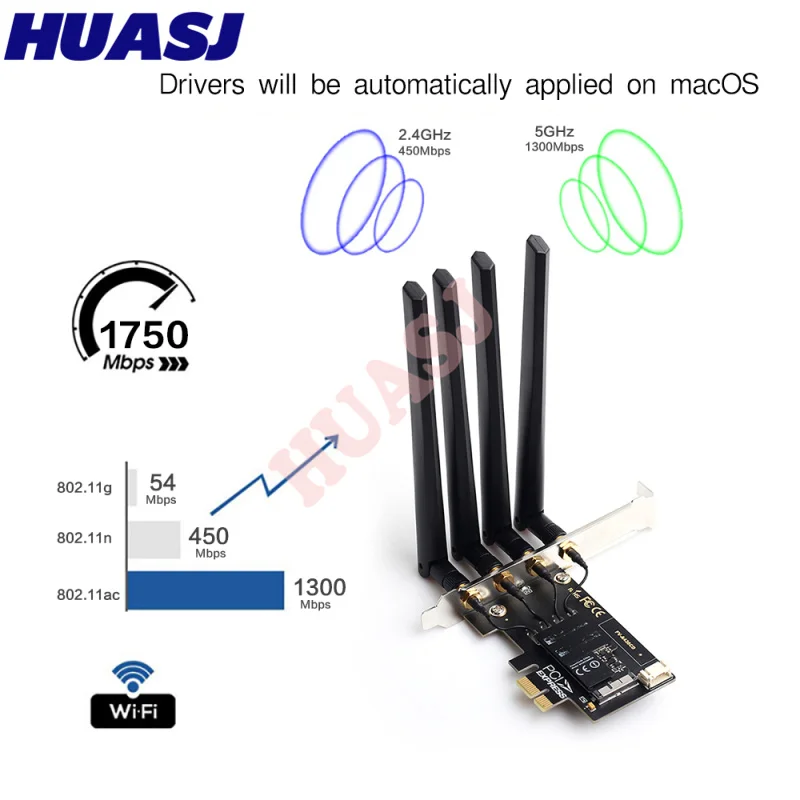 Huasj Dual band 1750Mbps 802.11ac Native AirPort Bcm4360 WiFi +  BT 4.0 BCM94360CD Wireless Mac OS + PC/Hackintosh