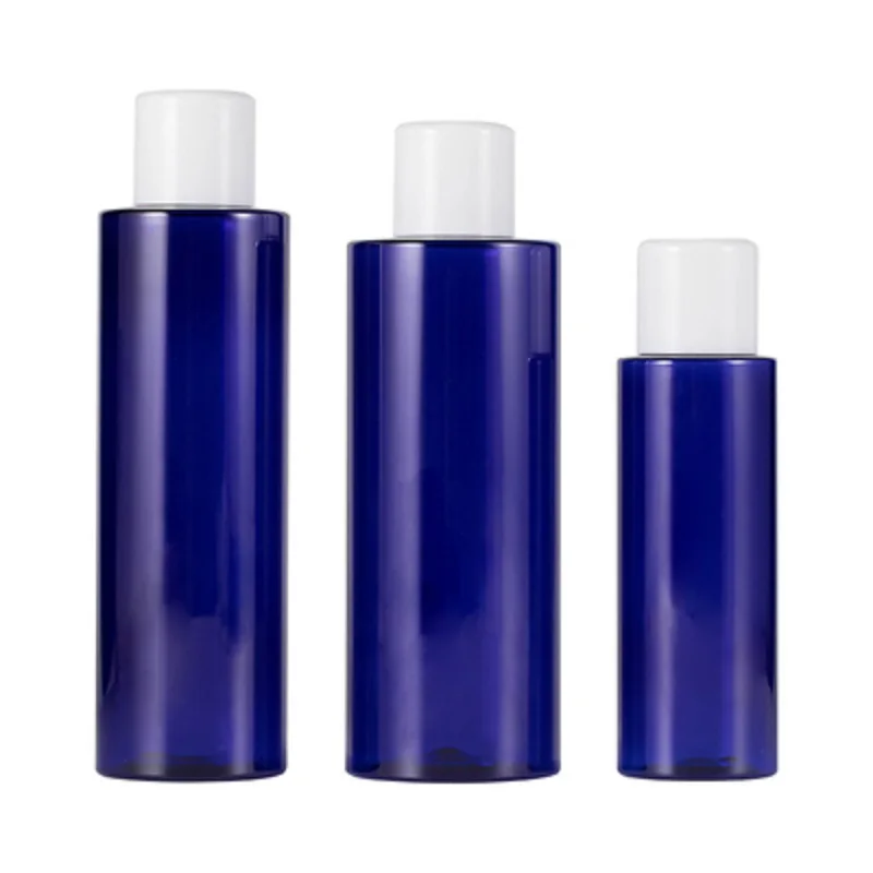 

100ML 200ML 250ML Empty Blue Round Plastic Toner Bottle White Screw Cover Cosmetic Essence Emulsion Packaging Container 20pieces