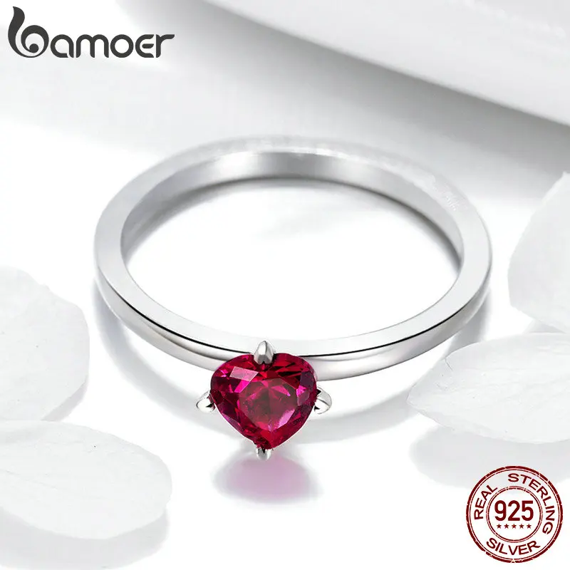 BAMOER Authentic 100% 925 Sterling Silver Ring Love Heart Ring Original Wedding Jewelry Gift For Women SCR389