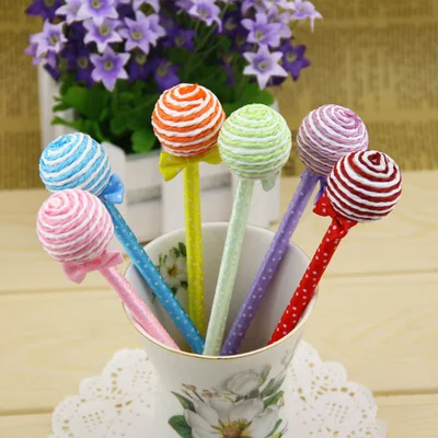 

12pcs lollipop Ballpoint Pen Lovely wave point Candy color with bowknot Ballpoint Pen Gift pens 19.5cm length free shipping