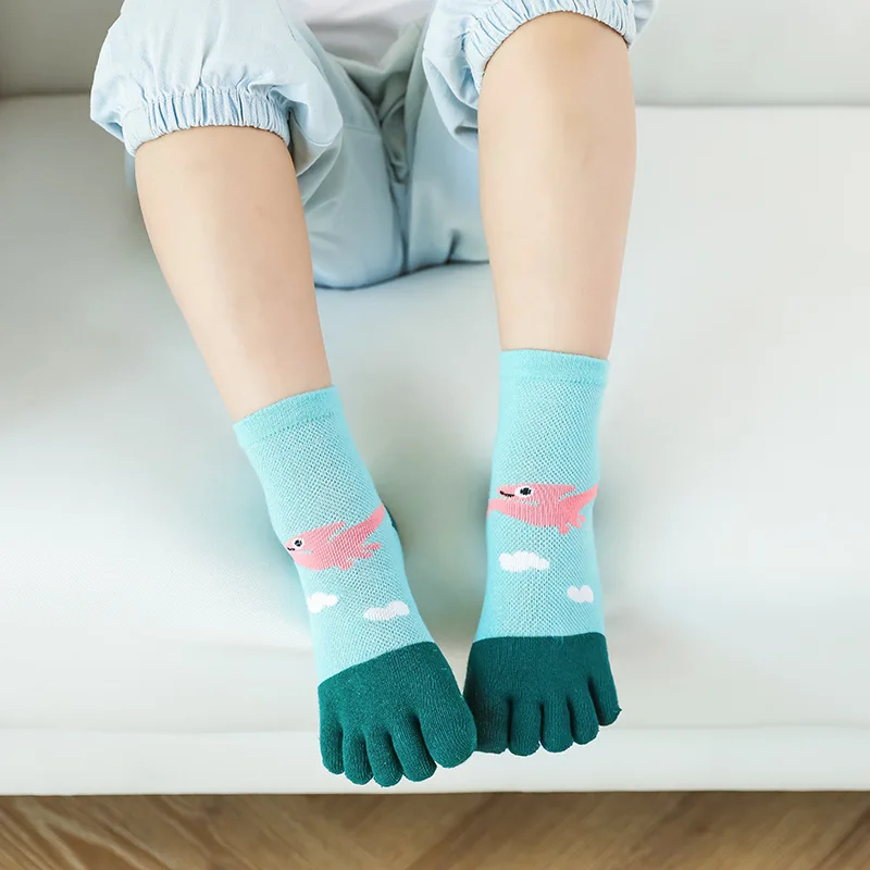 5 Pairs Kids Socks Cute Dinosaur Cartoon Toe Socks Short Mesh Novelty Cotton 5 Finger Socks with Toes for Baby Boys Girls Gift