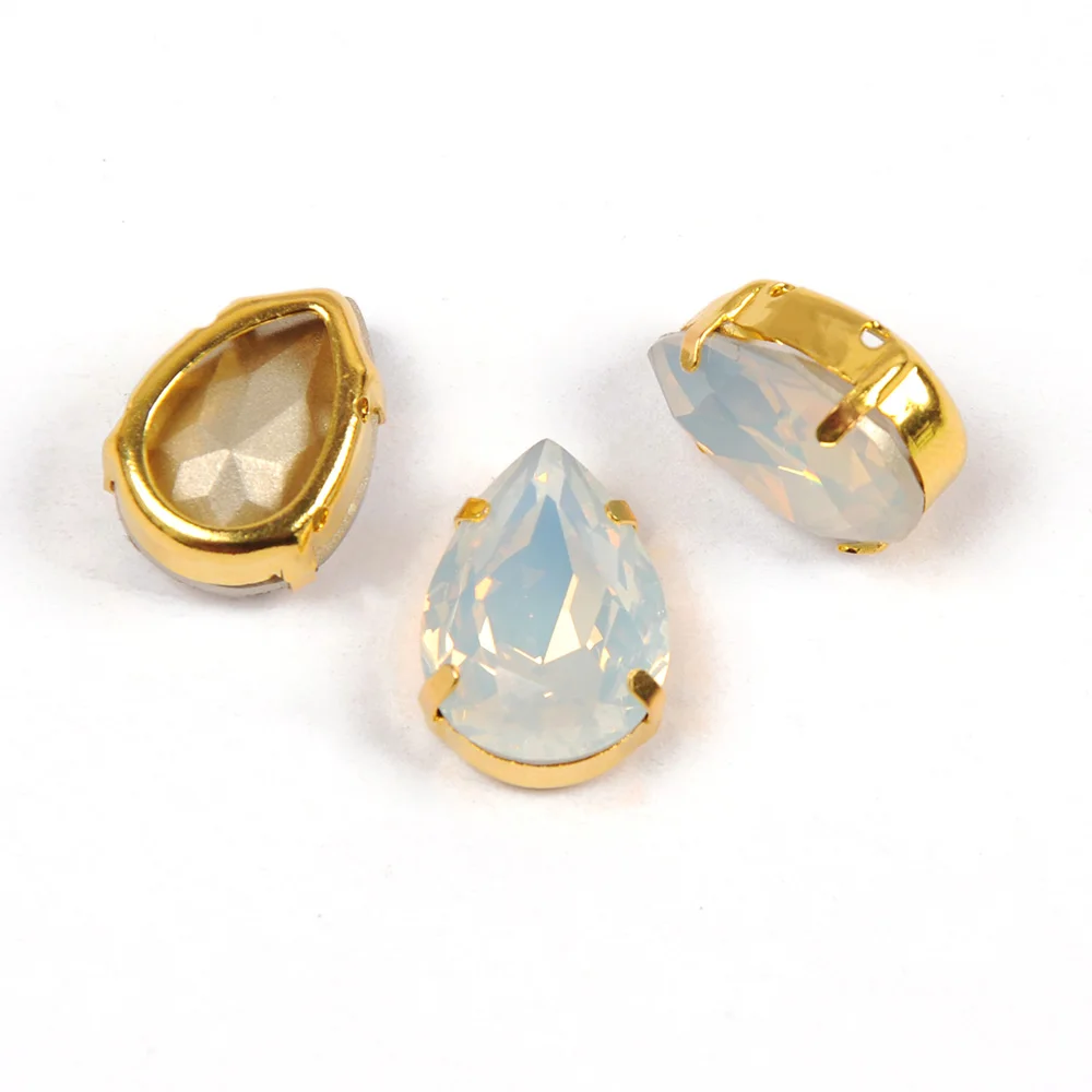 YANRUO Teardrop White Opal Claw Crystals All for Needlework Sewn Rhinestones Glass Sewing Ornaments