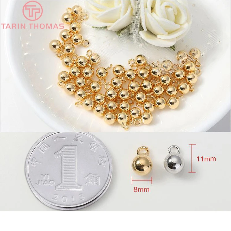 (7052)12PCS 4x7MM 5x8MM 6x9MM 8x11MM 10x13MM 24K Gold Color Plated Brass End Beads Small Round Beads for Jewelry Making Findings