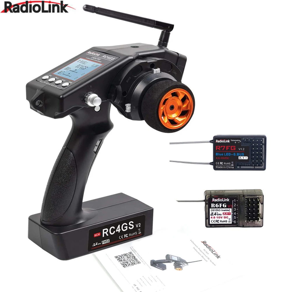 

Radiolink RC4GS V2 4 Channel RC Transmitter and Receiver R6FG / R7FG with Gyro 400M Remote Controller for Car Boat Rock Crawler