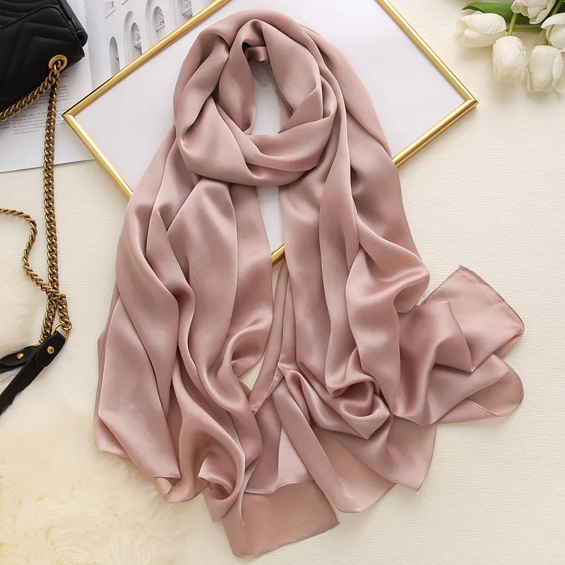 180*90cm New Style Autumn Winter Women Beach Pure Color Shawl China Luxury Silk Lady Fashion Sunscreen Scarves Popular Hijab