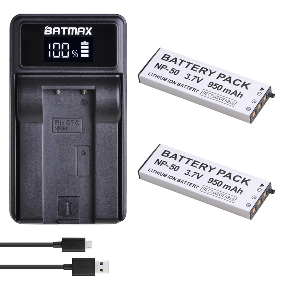 2Pcs 950mAH High Capacity NP-50 NP 50 Battery + LED USB Charger  for Casio Exilim EX-V7, EX-V7R, EX-V8, EX-V8SR cameras