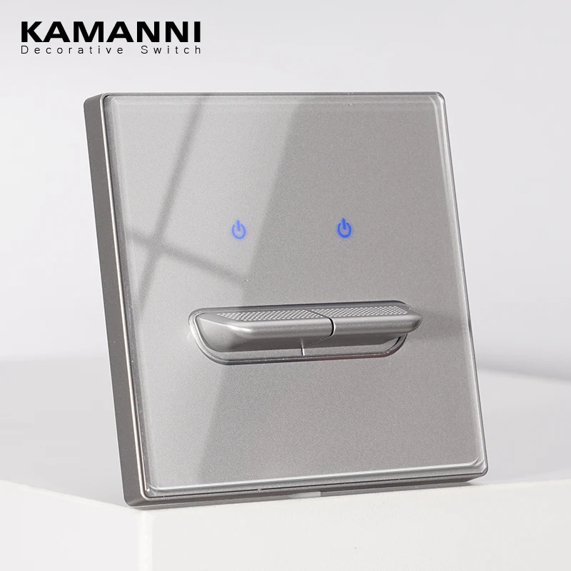 KAMANNI Luxury Light Switch General Standard Crystal Tempered Glass Paddle Reset Switchs Grey Push Botton Wall Switches 220V New