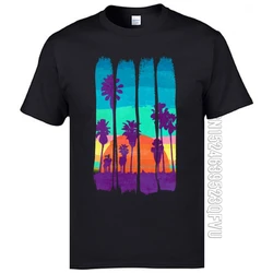 Holiday Tshirts Scenery Vintage Brush Strokes Miami Beach Summer Sunset Printed T-Shirts Popular Cotton T Shirts Nice Tees