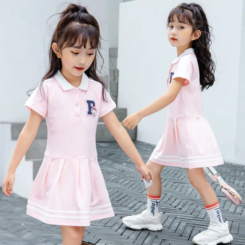 New Summer 2024 Girls Dresses Kids Short Sleeve Sports Dress Children Clothing Vestido Baby Girl Teenis Dresses 2 6 8 10 11 Year