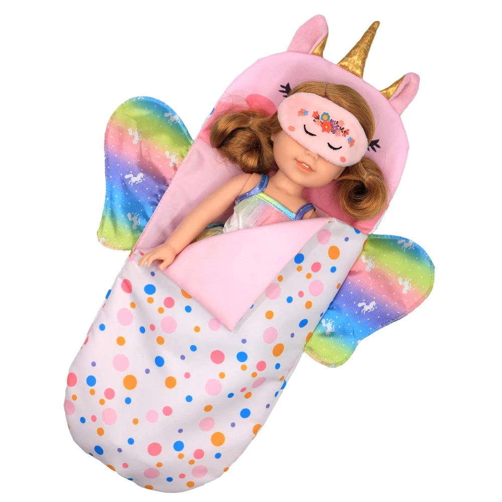 New Sleeping Bag And Eye Mask Suit For American Girl Doll 14 Inch Doll Clothes, 36cm Wellie Wishers Doll Accessories