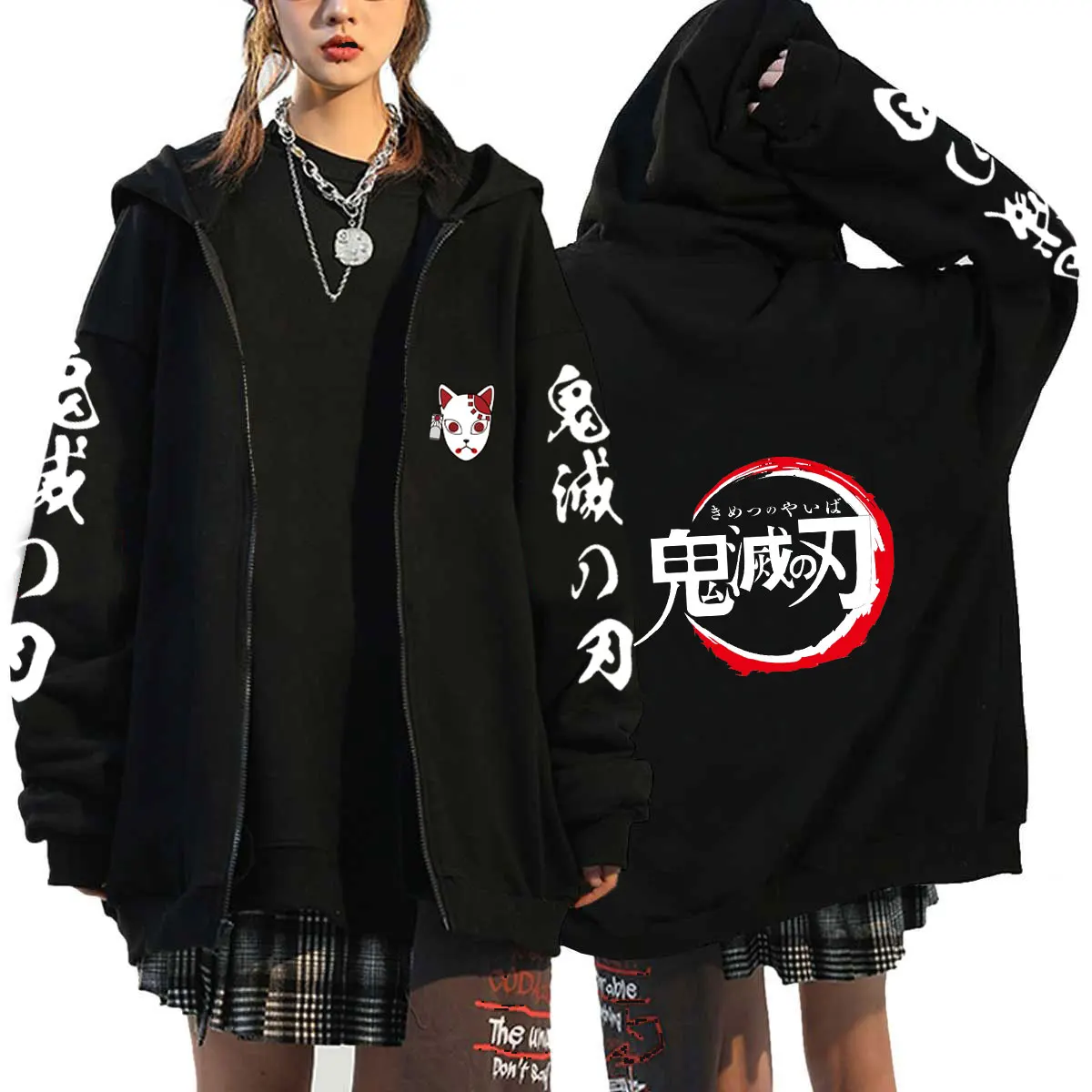 Demon Slayer Tanjirou Kamado Anime Zipper Hoodie Pullovers Casual Fashion Hodies Tops Unisex Clothes Kimetsu No Yaiba Sweatshirt