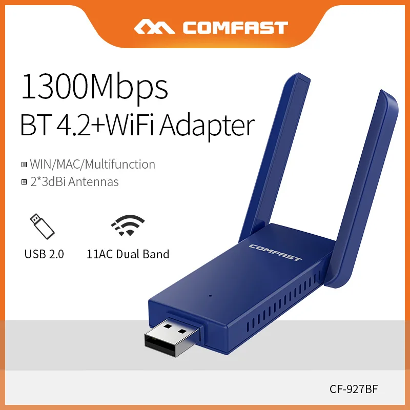 

[Wi-Fi + Bluetooth-Совместимость] 1300 Мбит/с 5 ГГц беспроводной USB Wi-Fi адаптер BT4.2 сетевая карта для ПК ноутбука настольного компьютера