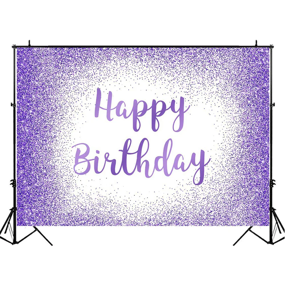 Mocsicka Glitter Happy วันเกิดสีม่วง Polka Dot ผู้หญิงวันเกิดตกแต่งภาพพื้นหลังงานแต่งงานโปสเตอร์ที่กำหนดเอง