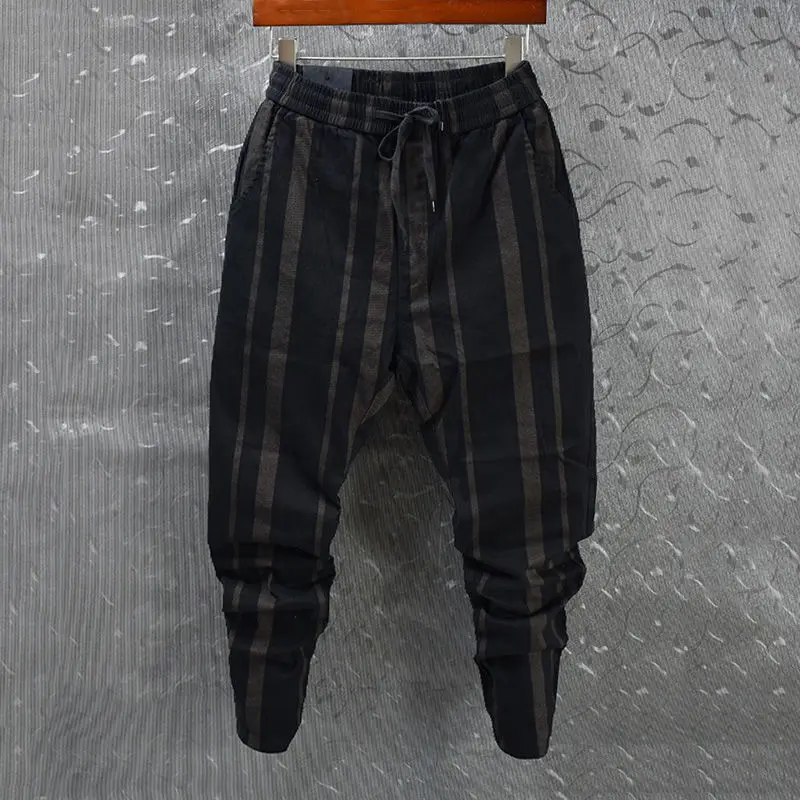 Fashion Spring Hip hop Striped Pants Men Loose Joggers Streetwear Harem Pants Clothes Cuffed Ankle length Trousers