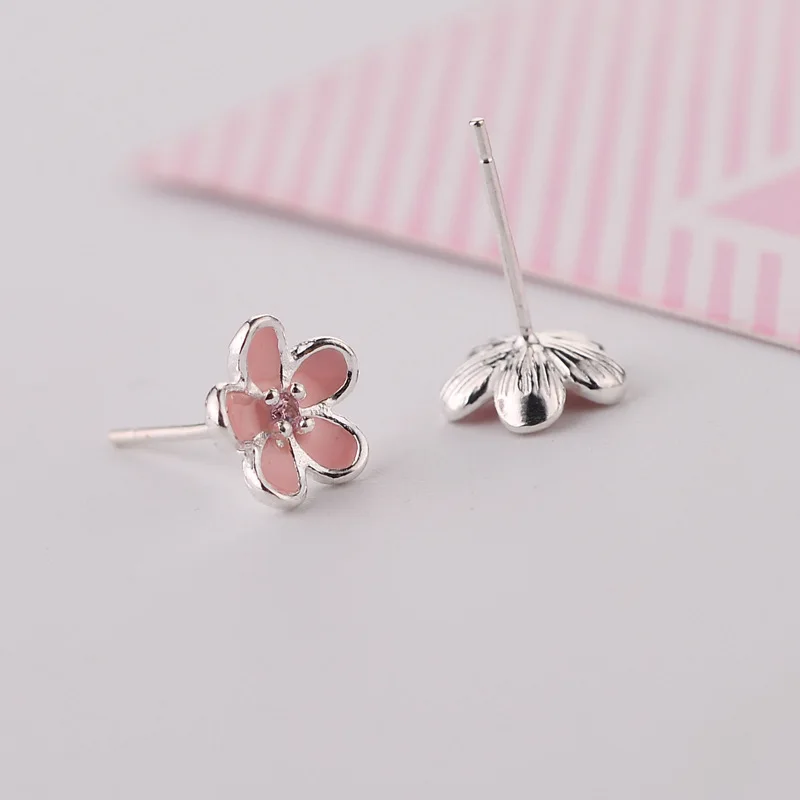 REETI 925 sterling silver Pink flower Stud Earrings for Women Elegant Wedding Jewelry pendientes mujer moda 2019 Brincos