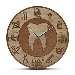 Dental Design Wood Texture Acrylic Print Wall Clock Silent Move Wall Watch Dentist Clinic Decor Orthodontics Art Hygienist Gift