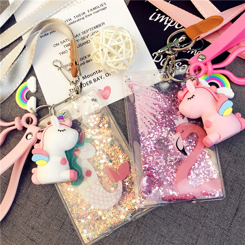 Sharkbang Bling Bling Kawaii Unicorn Flamingo Credit Card Holder Bus Bank Card Cover Case ID Card Holder Clip Stationery