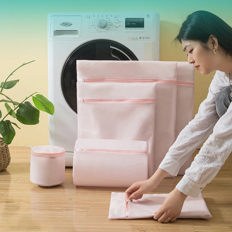 

Beautiful Light Pink Laundry Bag Protecting Clothes Classified Washing High Quality Laundry Machine Net Bags,Light Colors Series