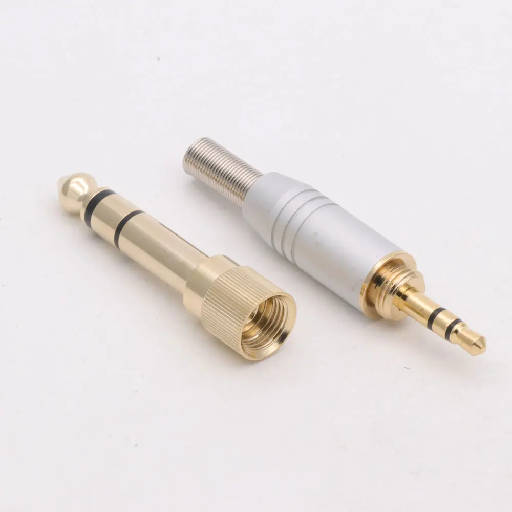 10pcs/5set Gold-Plated Adapter Jack 6.35mm 3poles Stereo Male Plug with Inside Screw to 3.5mm Jack Stereo Female Socket Converte