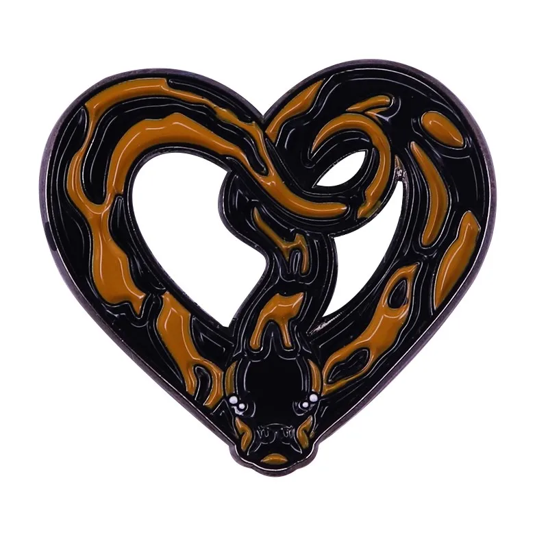 Black Brown House Mascot Snake Enamel Pin Animal Python Heart Brooch