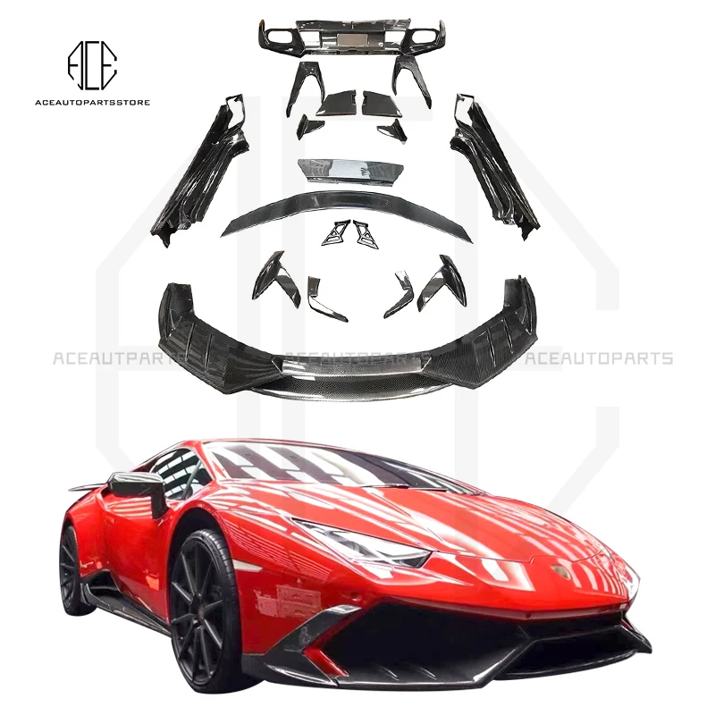 Fit For Lamborghin Huracan Real Carbon Body Kit M Style Front Diffuser Rear Spoiler Lips Trunk Wing LP580 LP610