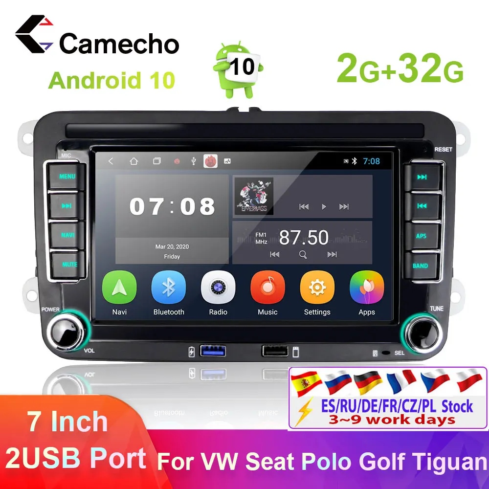 

Camecho 2 Din Car Radio Android Car Multimedia Player 2 din autoradio For VW Volkswagen Skoda Seat Polo Tiguan Golf Passat b6 b7