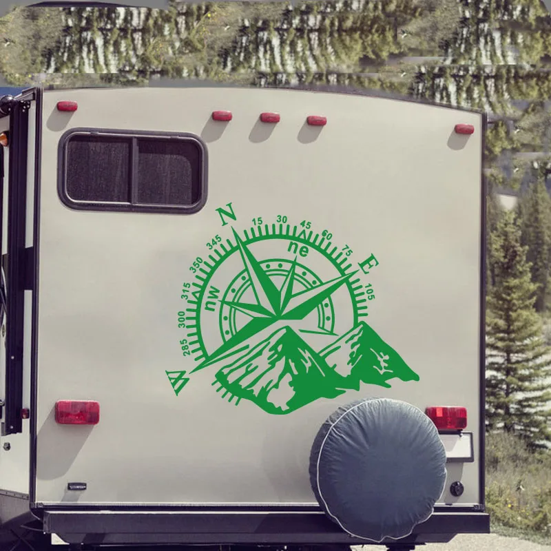 Camper RV Compass Mountains Truck Car Sticker Adventure Travel Camping Vehicle Decal Bedroom Vinyl Home Decor