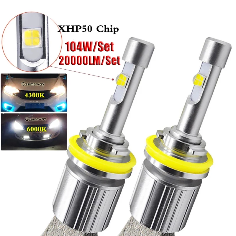 Car Light H11 LED H7 H4 H1 9005 HB3 9012 9006 HB4 Fanless Headlight XHP50 4300K 6000K Bulbs 104W 20000LM H3 H8 H27 881 Fog Lamp