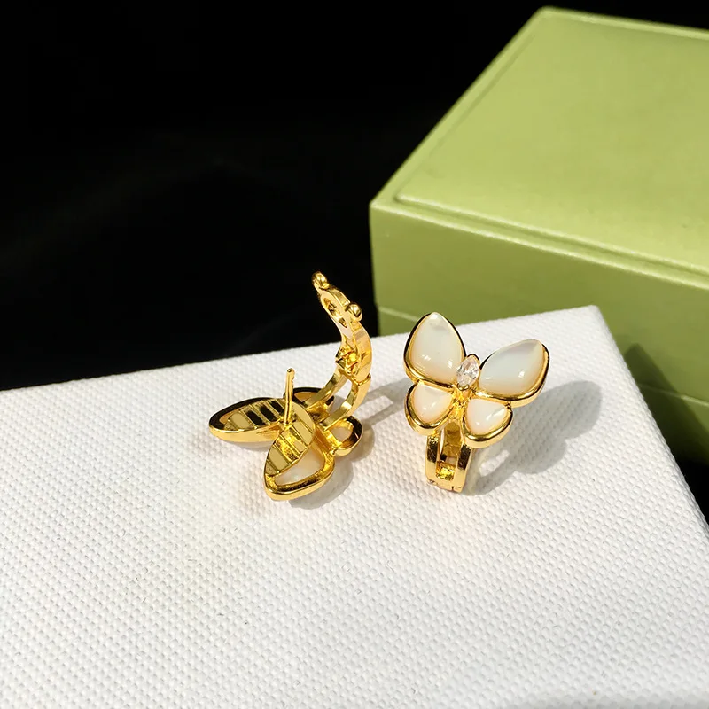 High Quality Gold Color Butterfly Earring White Shell Stud Earrings Sets For Women Fashion Jewelry LE006