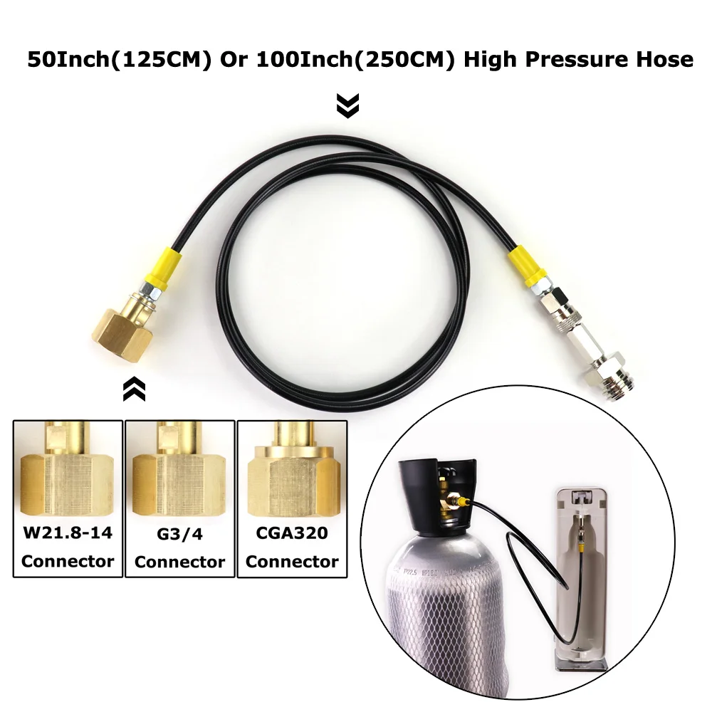 ใหม่ SODA Maker ภายนอก Co2 ถังอะแดปเตอร์และชุดท่อ Fit SodaStream W21.8-14 หรือ CGA320 W/Quick Disconnect Connector