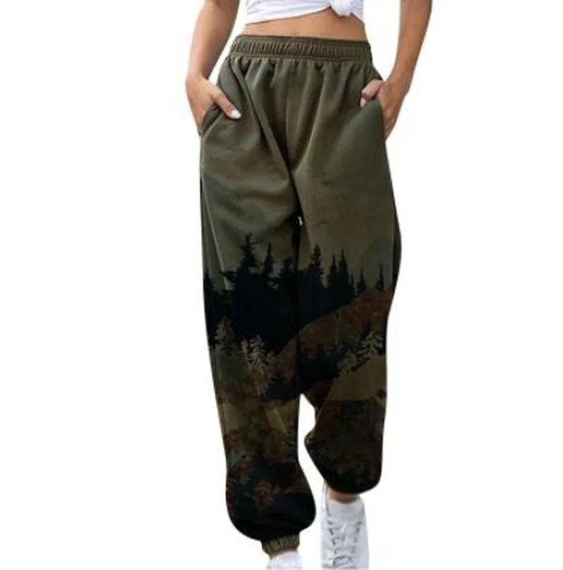 Women Mountain Print Sweatpant Cotton Casual Summer Elestic High Waist Trousers Cargo Pants 2020 Sporting Streetwear Pants