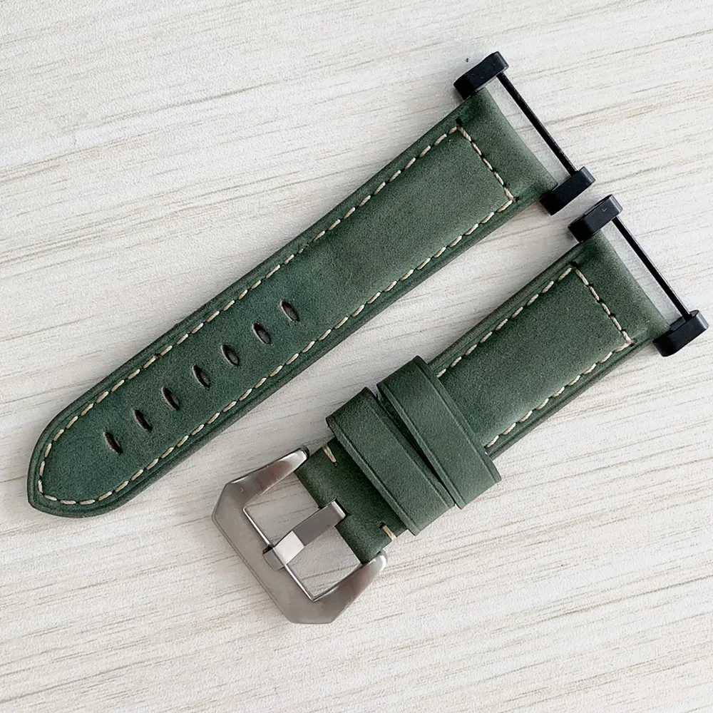 Hot Sale Quality Crazy Horse Leather Watch Band 24mm Khaki For Suunto essential Watch Strap Suunto Core watchband And Adapter